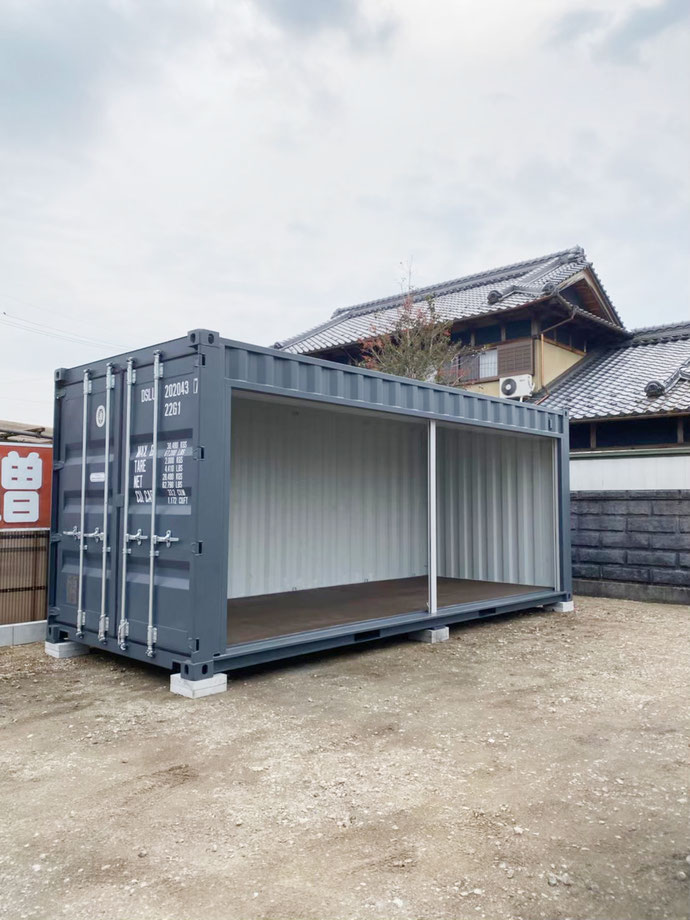 岐阜県関市 NEWVANコンテナ20ftシャッター付グレー設置