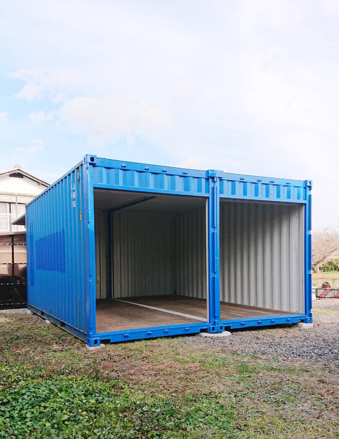 岐阜県羽島市 中古コンテナ20ftハイキューブ合体･観音扉撤去設置