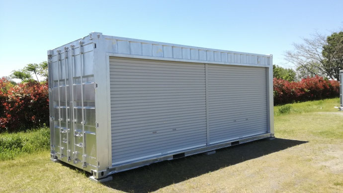 羽島郡笠松町 中古コンテナ20ftフルシャッター付･シルバー塗装設置