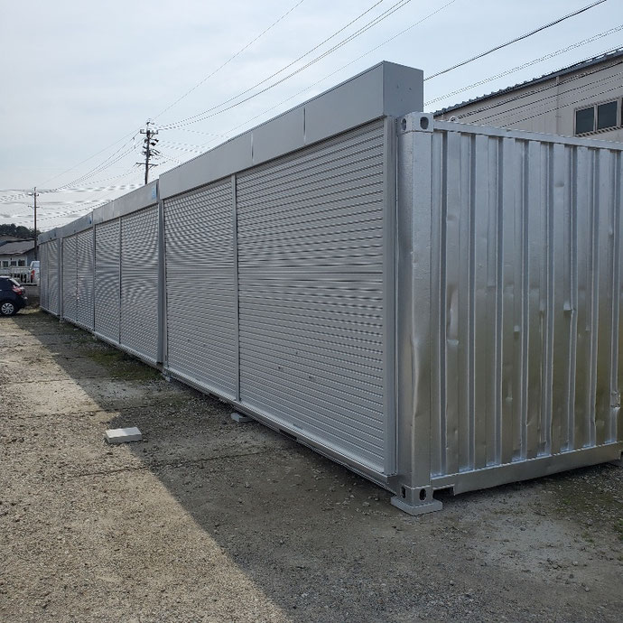 岐阜県関市 中古コンテナ20ftルーフシャッターボックスシルバー塗装設置