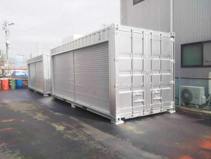 名古屋市守山区 中古コンテナ20ftフルシャッター･シルバー･ガラリ･電気工事設置