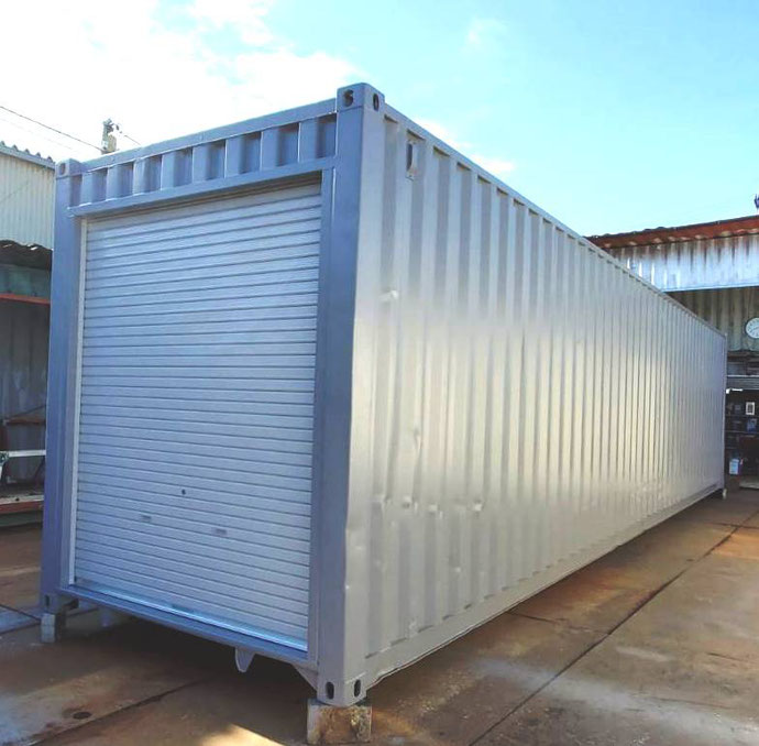 海上コンテナ40ft ハイキューブ シャッター付(中古/グレー塗装)