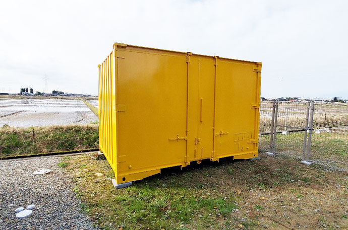 富山県中新川郡 中古コンテナ12ftサフランイエロー塗装設置