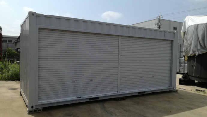 岡山県倉敷市 中古コンテナ20ft フルシャッター･グレー塗装設置
