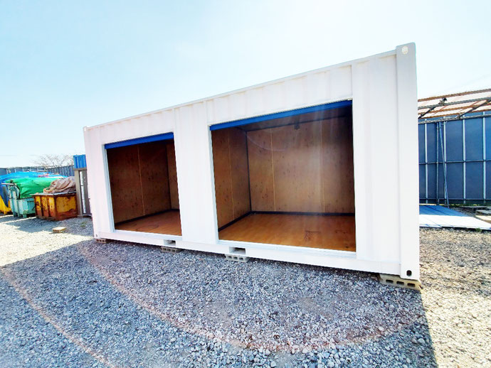 三重県松阪市 中古コンテナ20ft2シャッター･青白塗装設置