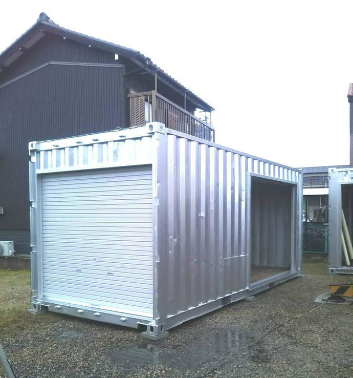 羽島郡岐南町 中古コンテナ20ft×3本･フルシャッター2本他設置