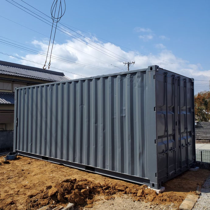 静岡県浜松市 中古コンテナ20ftグレー塗装設置