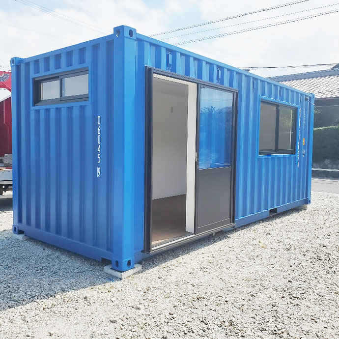 安八郡安八町 NEWVANコンテナ20ftブルー内装･片引き戸･窓付設置