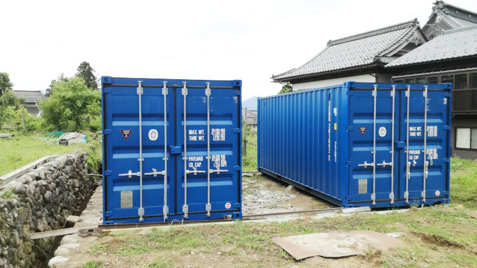 福井県大野市 NEWVANコンテナ20ftブルー･換気口付2本設置