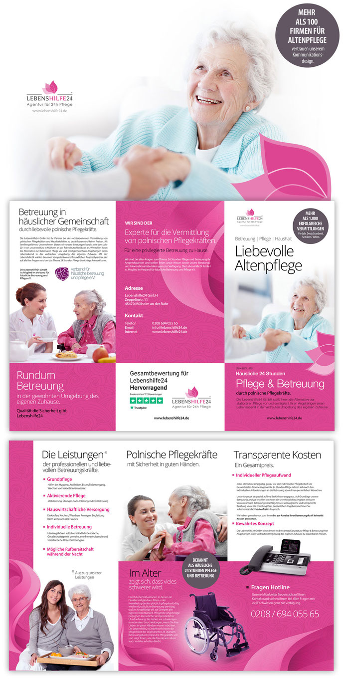 Lebenshilfen Altenpflege Broschuere und Pflegedienst Marketing – Sozialwerbung von Werbeagentur Berlin digitalgrafik24