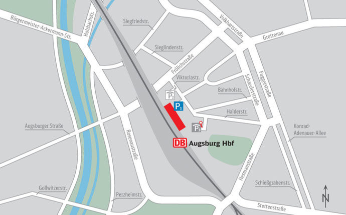 Plano de Augsburg. ALrededores de la estación