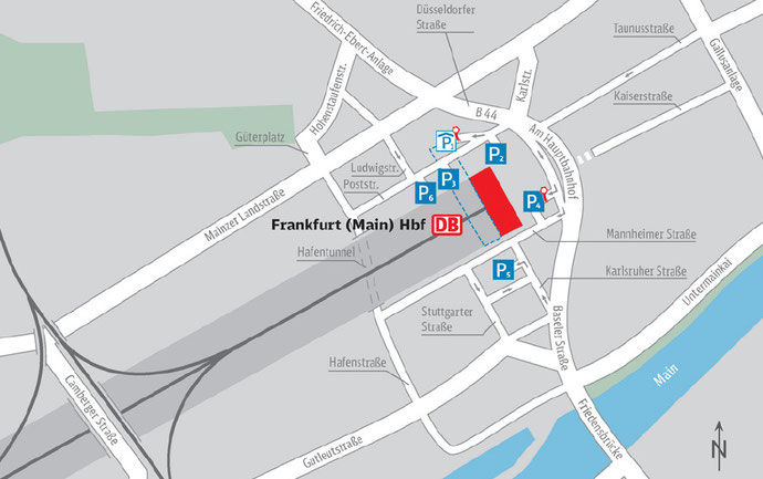 Plano alrededores estación de Frankfurt