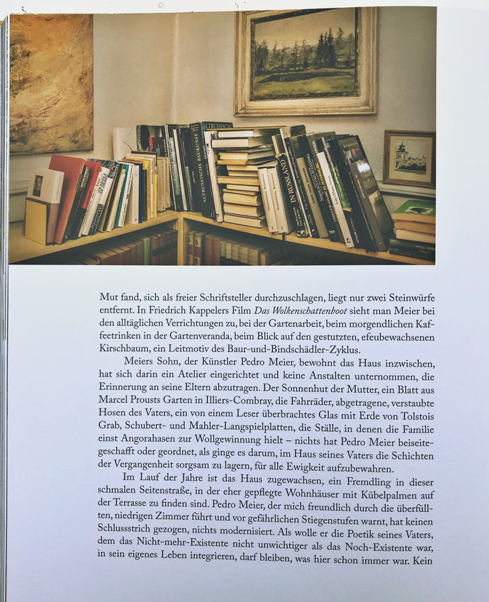 Pedro Meier – Bibliothek Gerhard Meier Niederbipp alias Amrain. Rainer Moritz »Zum See ging man zu Fuss« Wo die Dichter wohnen. Mann, Hauptmann, Tucholsky, Bachmann, Hesse, Frisch, Kafka, Pessoa, Proust. Fotos Anna Aicher, Andreas Licht. Knesebeck Verlag