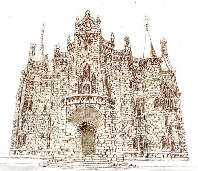 Astorga　　司教館：当時の司教が友人のガウディに依頼しました。お伽噺のお城のような館です。