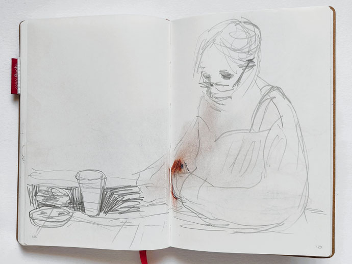 SKETCHBOOK 2025. Ceramic workshop. Series of drawings with pencil & red chalks
