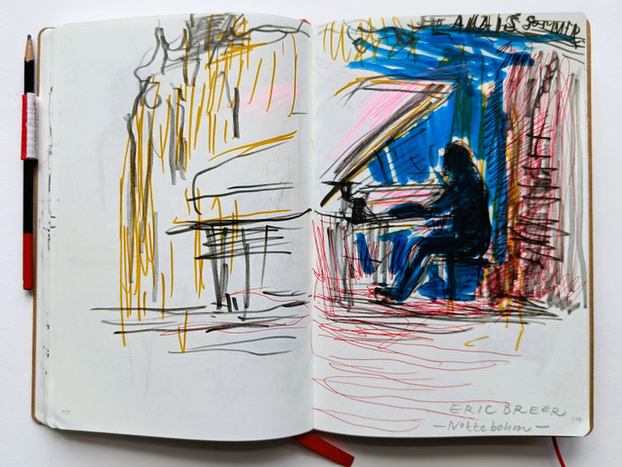 SKETCHBOOK 2025. Piano Nights / Palaissommer Dresden. Series of colour drawings