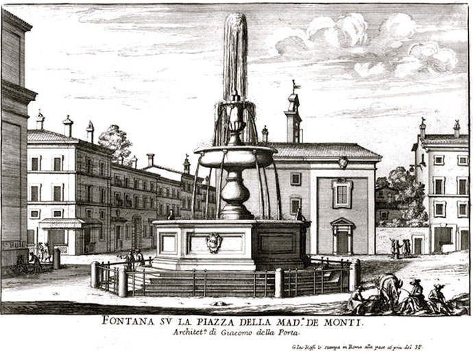 "Falda Sergio e Bacco" di Giovanni Battista Falda - Le fontane di Roma. Con licenza Pubblico dominio tramite Wikimedia Commons.