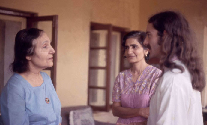 Meherazad, January 1975 - Tony talking to Mehera  and Meheru ( right ) shortly after the plays performance : Photo taken by Sher DiMaggio Zois