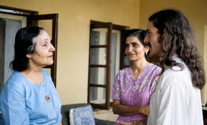 Meherazad, January 1975 - Tony talking to Mehera  and Meheru ( right ) shortly after the plays performance : Photo taken by Sher DiMaggio Zois