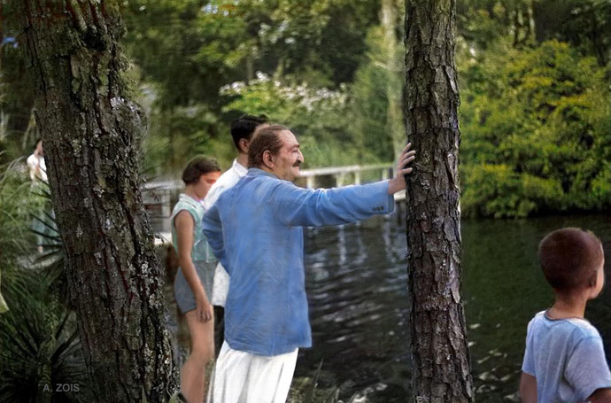Meher Baba viewing the Meher Center Long Lake - July 1956. Cropped image of the above in LM ; p.4996. Image redition by Anthony Zois.