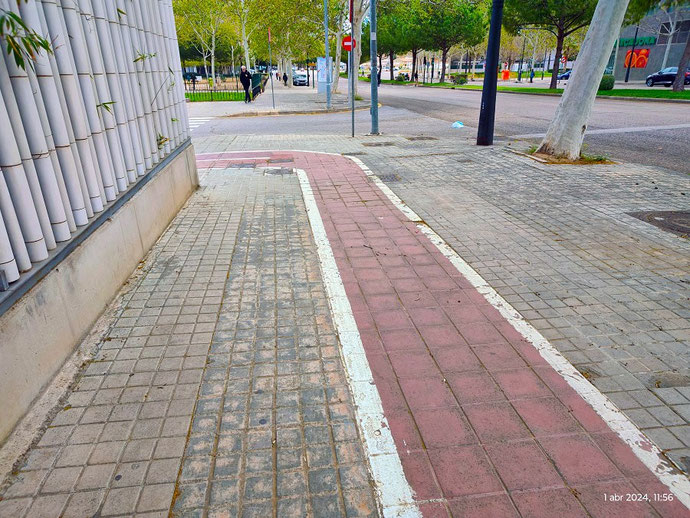 Lo mismo pasa en la Avenida General Avilés. Peatones en fila india y un carrito de la compra pasa muy justo.