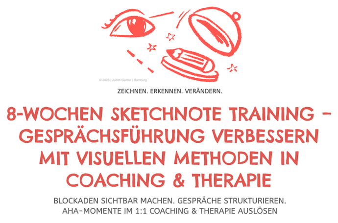 Symbolbild für den 8-Wochen-Onlinekurs Sketchnotes: Auge und digitales Tablet mit Stift stehen für visuelles Lernen, kreative Reflexion und die Anwendung visueller Kommunikation in Coaching und Therapie.