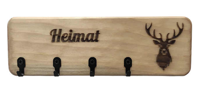 Schlüsselbrett aus Holz mit Hirschmotiv und Haken