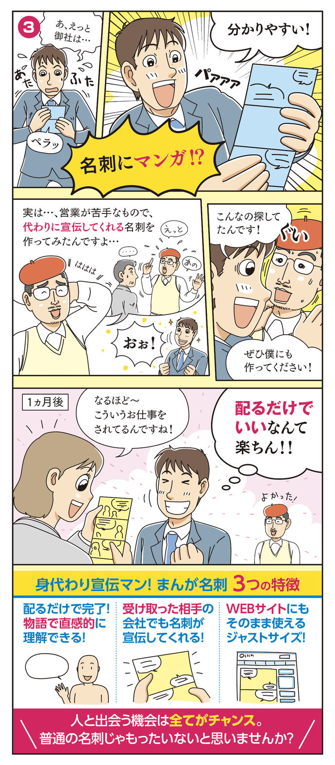 まんが名刺　中面　漫画の3コマ4コマ目