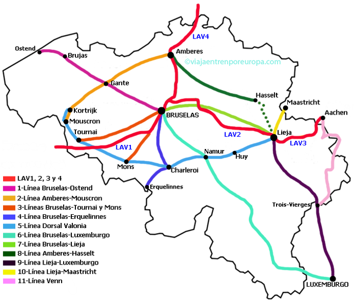 Líneas ferroviarias en Bélgica