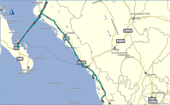 Die Route entlang der Pazifikküste bis Guadalajara