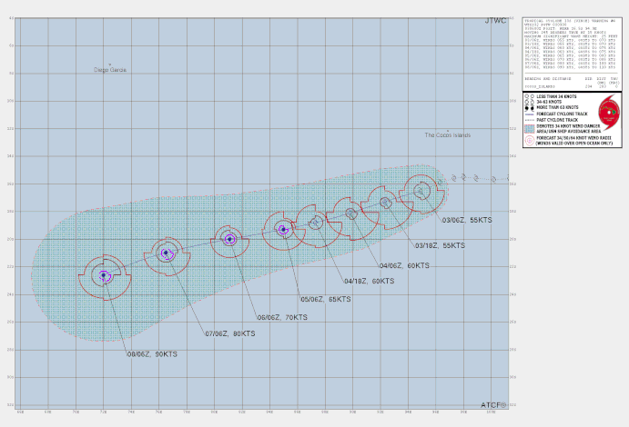 Track map and details of tropical cyclone Vince in the Indian Ocean. From JTWC.