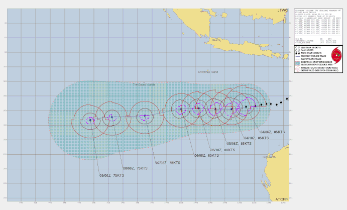 Track map and details of tropical cyclone Taliah in the Indian Ocean. From JTWC.
