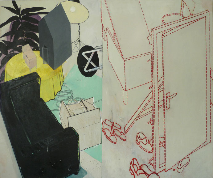 "Auszug aus grosser Idylle", 2011, Öl auf Leinen, 220 x 270 cm