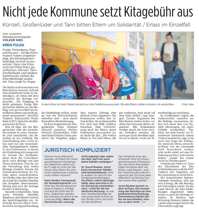 Pressearikel aus der Hünfelder Zeitung vom 07.04.2020