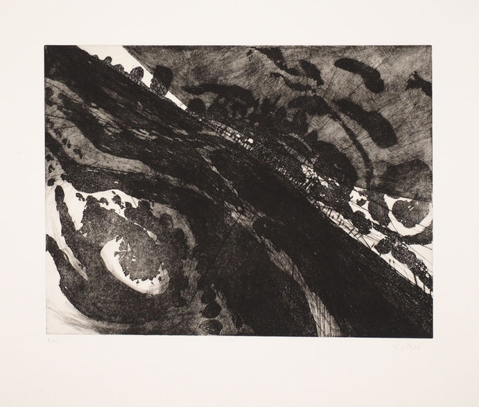 Bewegte Landschaft in einer Radierung von Katharina Lechner, Atelier tiefdruckArt
