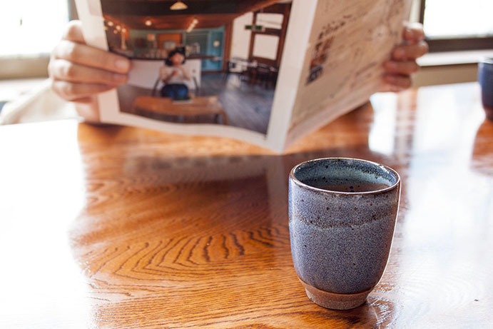 水車　熱々のお茶