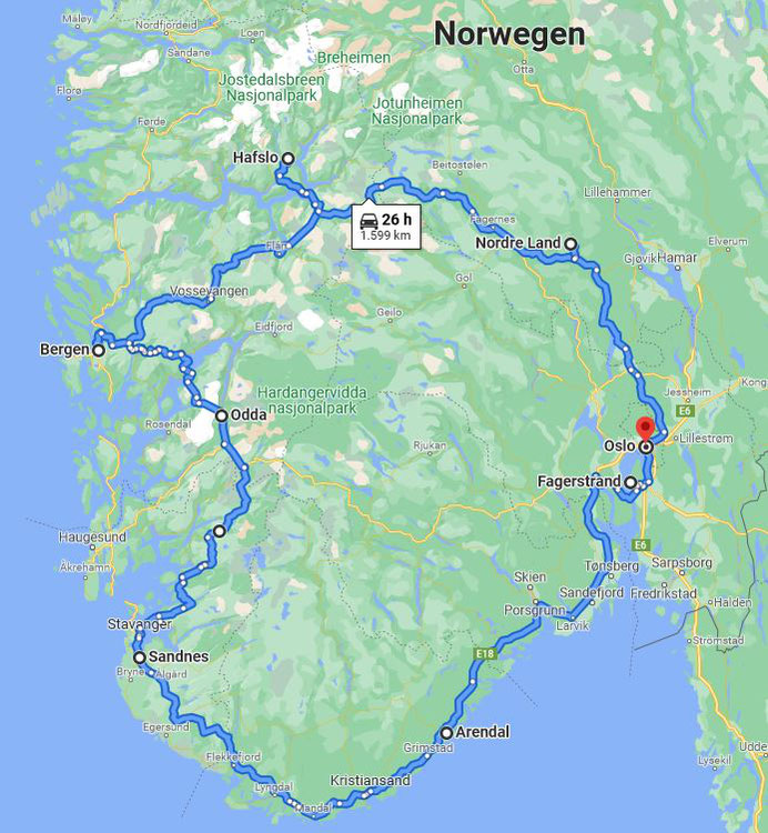 Norwegen Roadtrip Route