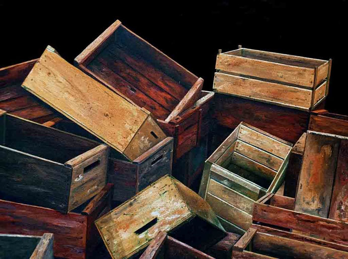 Cajas 2001, óleo sobre lienzo 46X60 cm