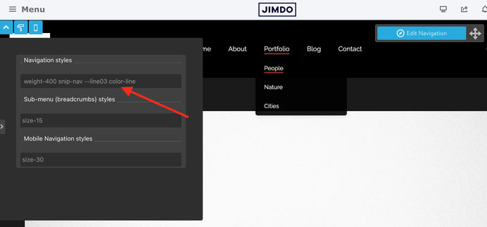 Style Editor Matrix themes Jimdo has-shadow