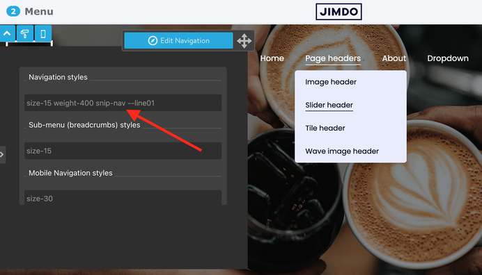 Style Editor Matrix themes Jimdo has-shadow