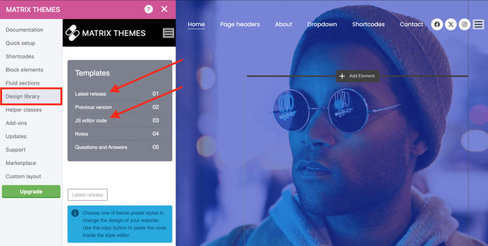 Style Editor Matrix themes Jimdo has-shadow
