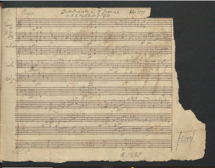 Autograph, Quelle: Bibliothek von Jagiellonian, Krakau, Mozart Aut. K 287