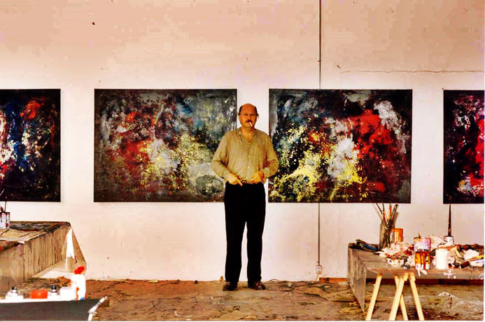 Atelier / Studio Pedro Meier – Selection of oil paintings for Solo Museum exhibition – Kunsthaus Grenchen – Switzerland – Imaginary paintings – From the cycle »Charles Lindbergh – Atlantic Crossing« – 1995 – Photo © Pedro Meier/ProLitteris