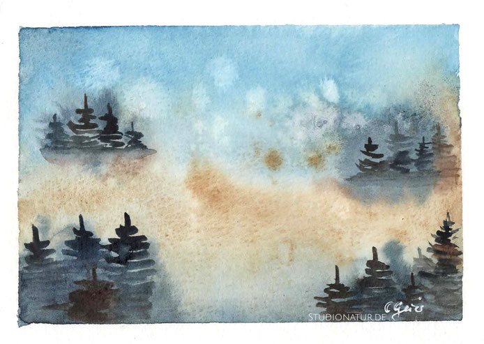 Wald, forest, trees, Bäume, Aquarell, bunt, watercolour, watercolor, mixed media, forest art, illustration, Original, Kunstwerk, Malerei, 