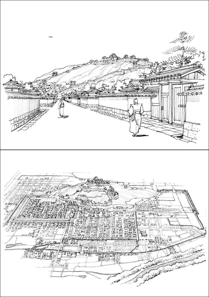 線画パース　モノクロパース　perspective using pencils