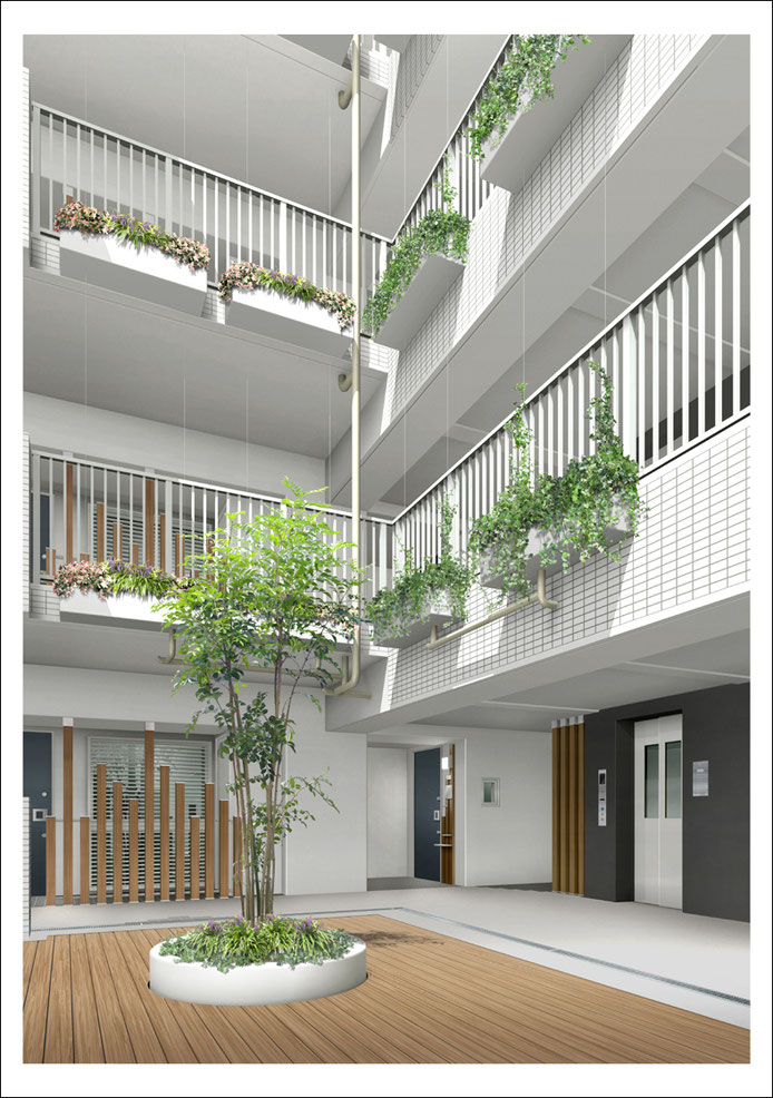 マンション内観パース　apartment atrium image rendering