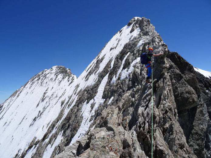 On redescend l'arête ouest de la Barre des Écrins.