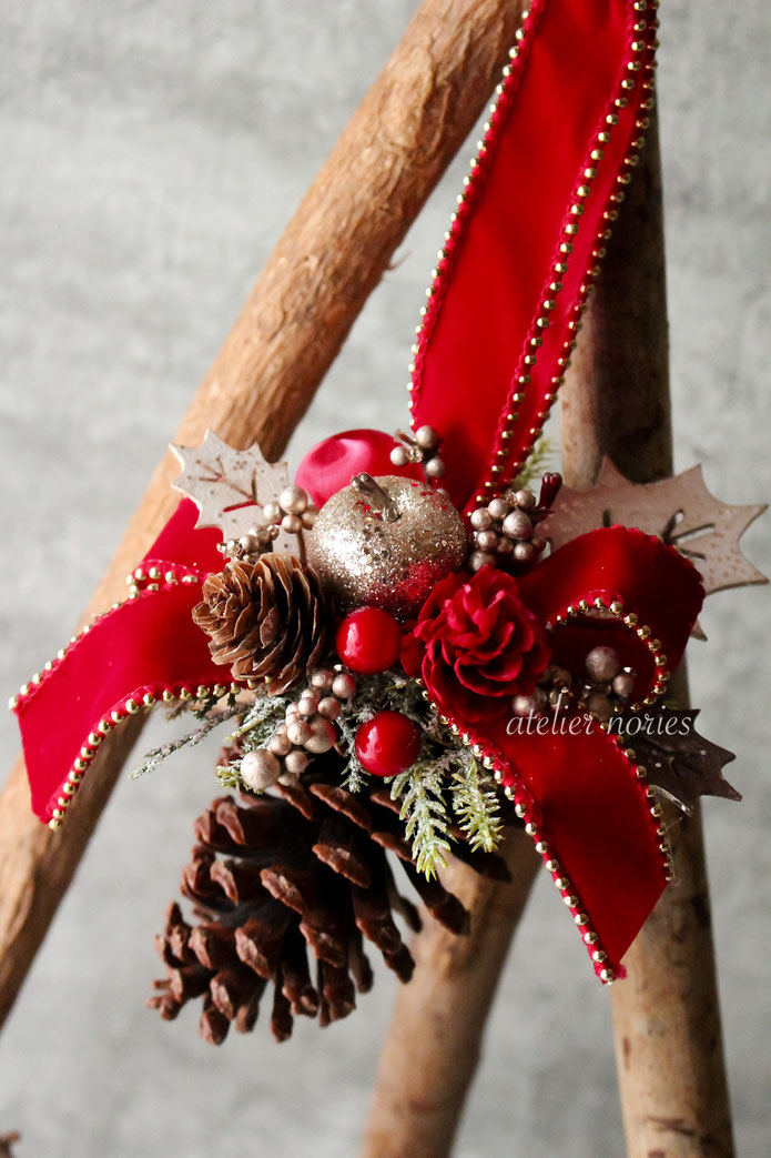 松ぼっくりのクリスマス飾り レッド