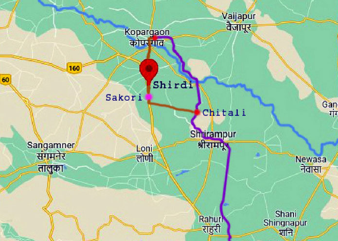 Map showing the close-up of the Shirdi-Sakori area. Map graphics by Anthony Zois.
