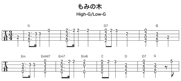 ソロウクレレで弾くクリスマスソング もみの木の楽譜・タブ譜（1/2）